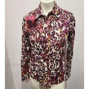 Love Polly Western Snap Long Sleeve Top Womens SZ Small Animal Print Embroidered